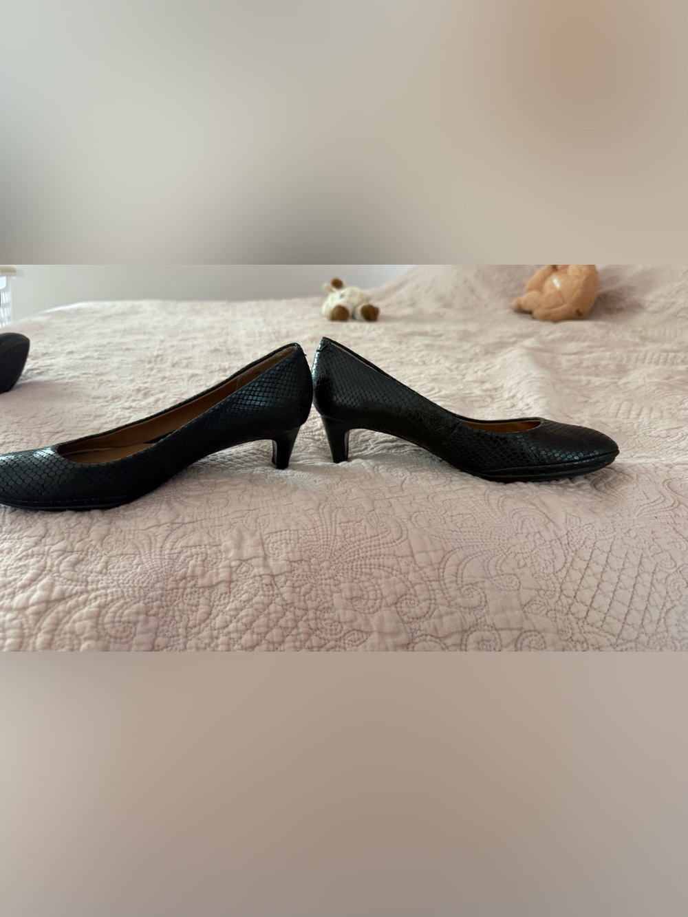 Sofft- Classic Black Textured Kitten Heel Pumps - Women